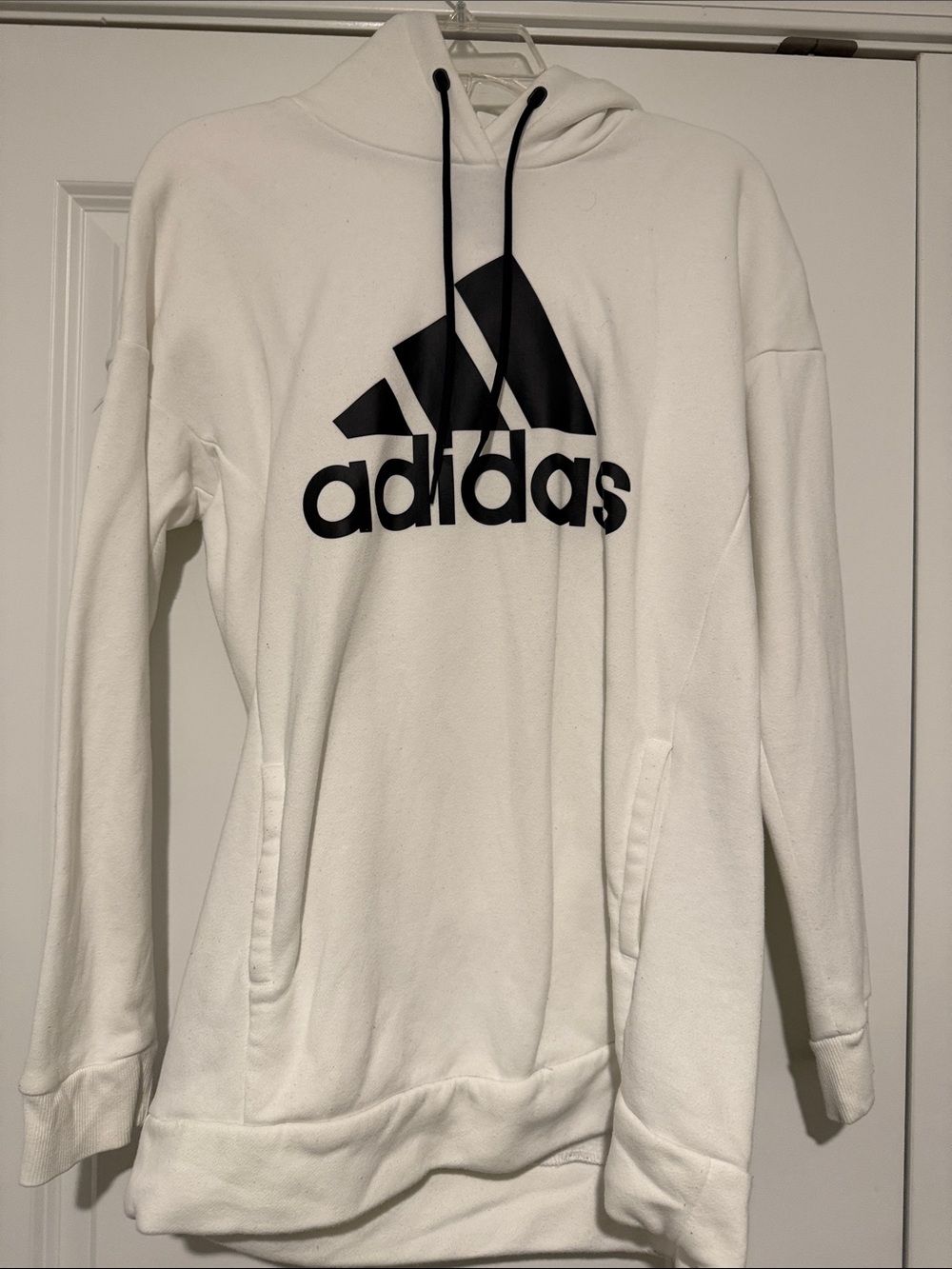 adidas White Pullover Hoodie with Black Trefoil Logo